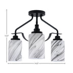 Odyssey Three Light Semi-Flush Mount in Matte Black with 4" Onyx Swirl Shade