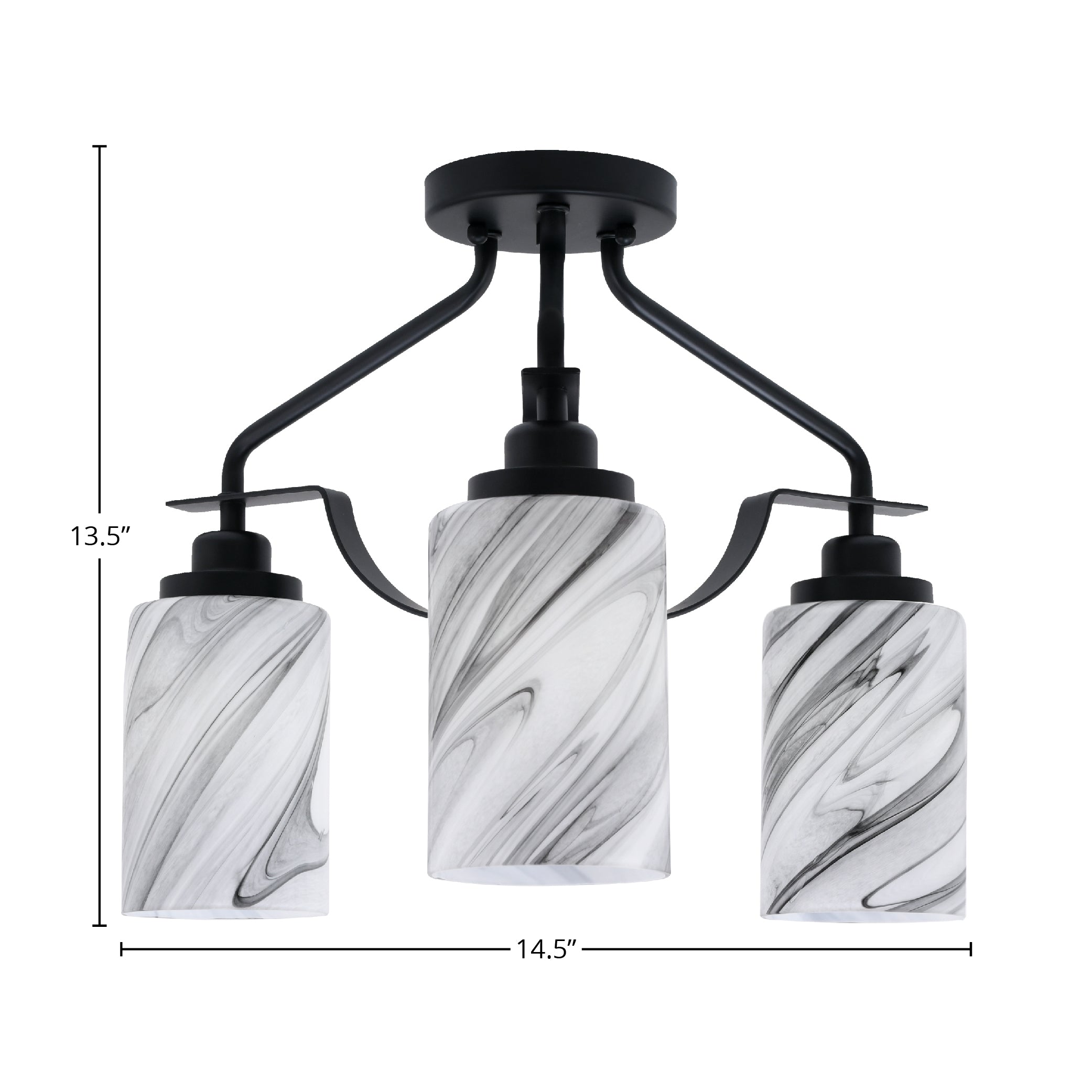 Odyssey Three Light Semi-Flush Mount in Matte Black with 4" Onyx Swirl Shade