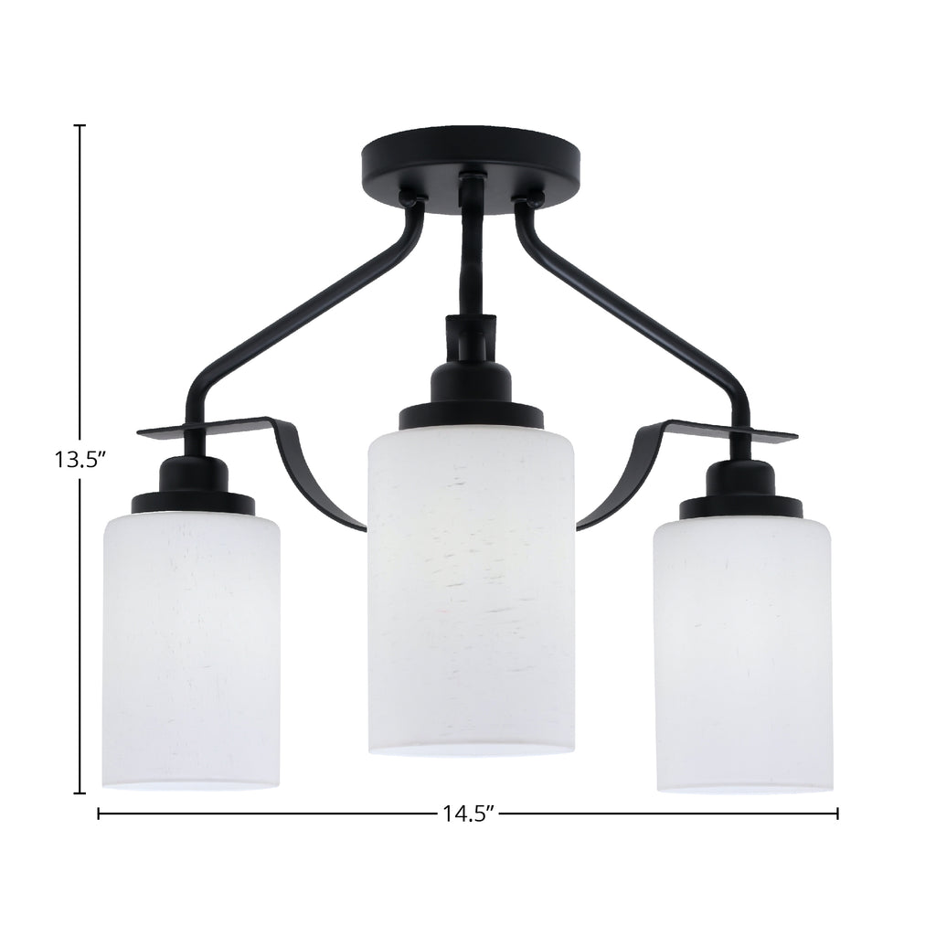 Odyssey Three Light Semi-Flush Mount in Matte Black with 4" White Muslin Shade