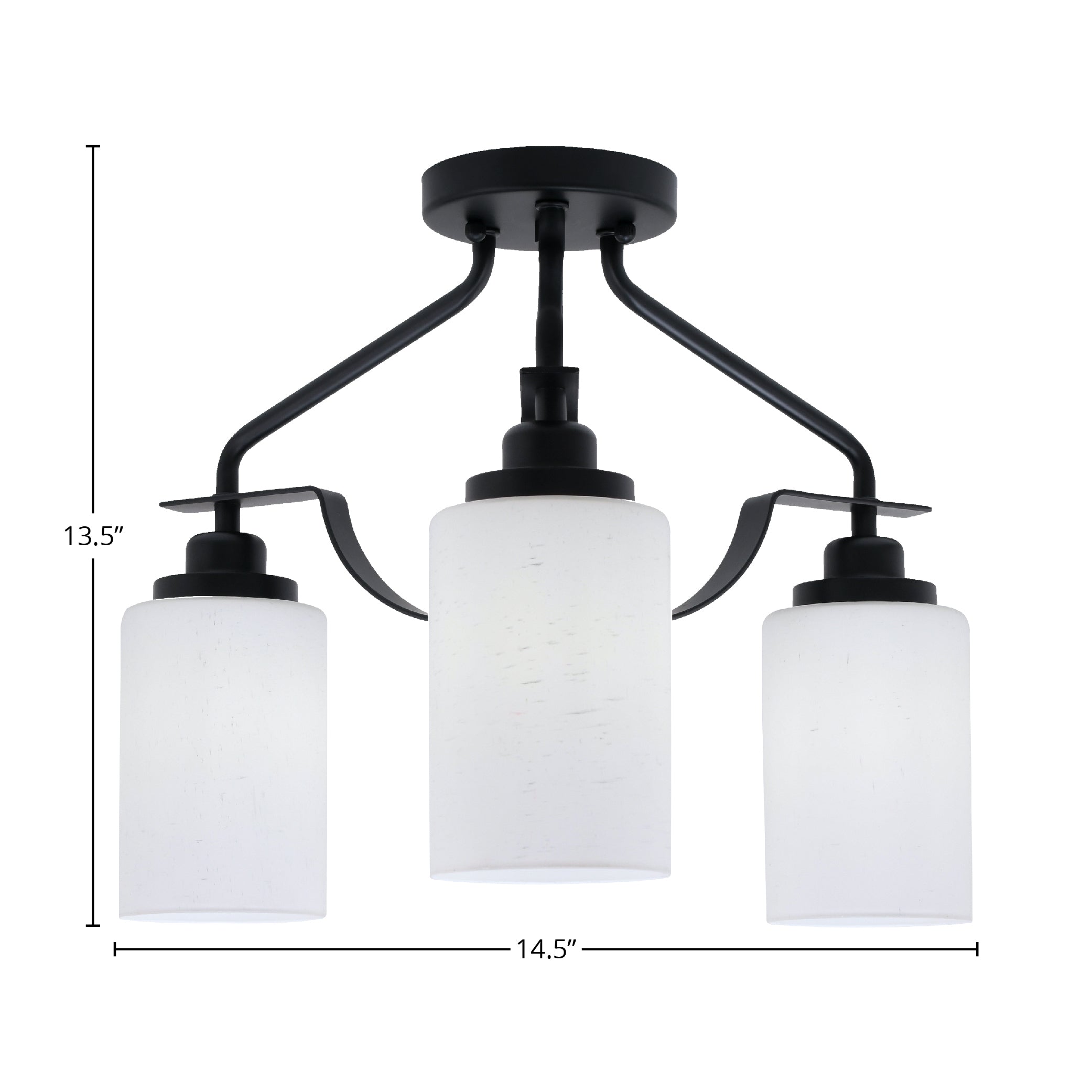 Odyssey Three Light Semi-Flush Mount in Matte Black with 4" White Muslin Shade