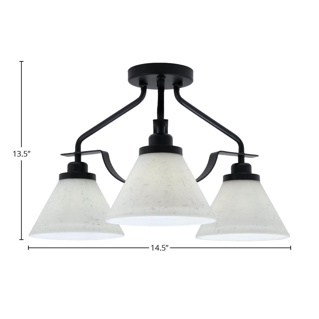 Odyssey Three Light Semi-Flush Mount in Matte Black with 7" White Muslin Shade