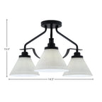 Odyssey Three Light Semi-Flush Mount in Matte Black with 7" White Muslin Shade