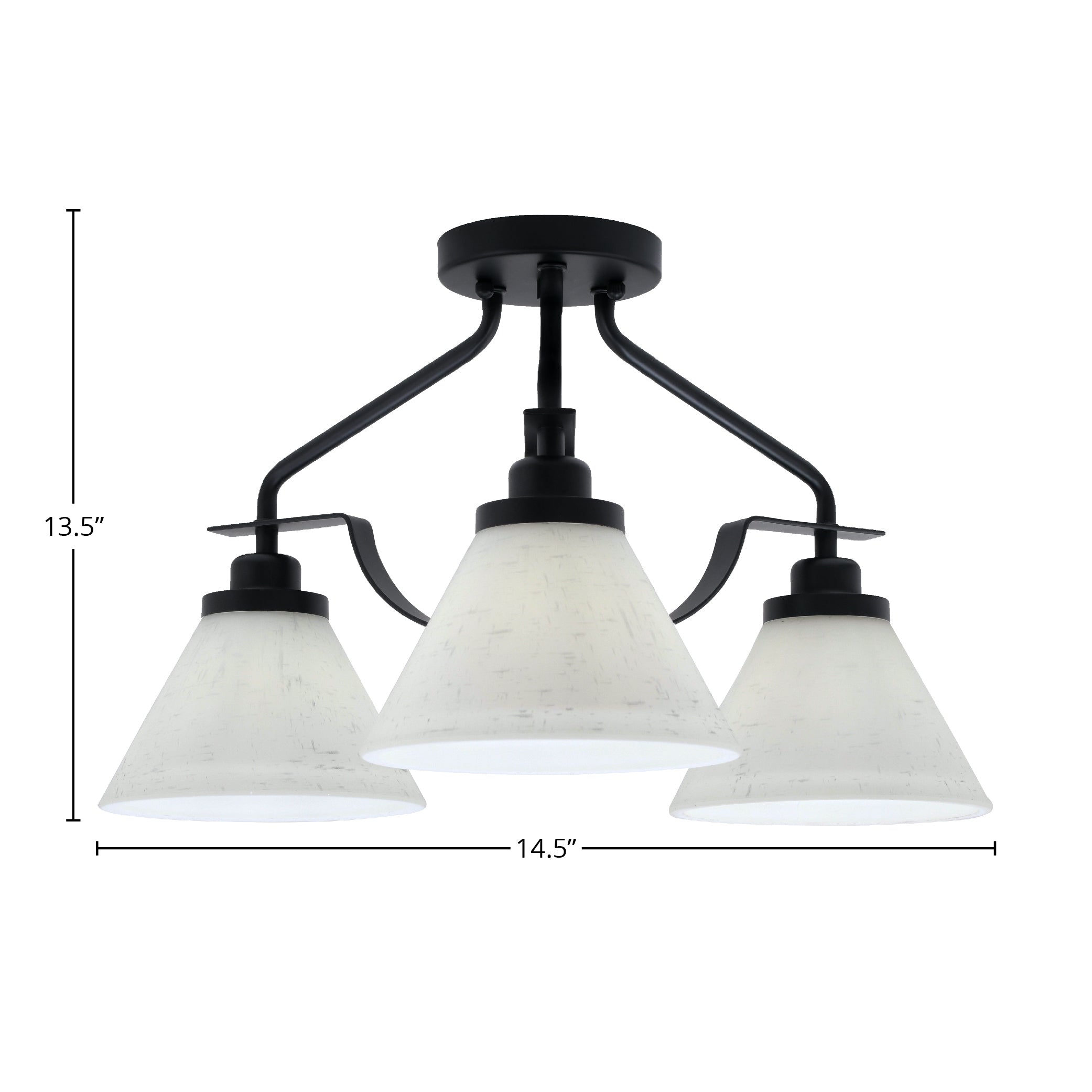 Odyssey Three Light Semi-Flush Mount in Matte Black with 7" White Muslin Shade