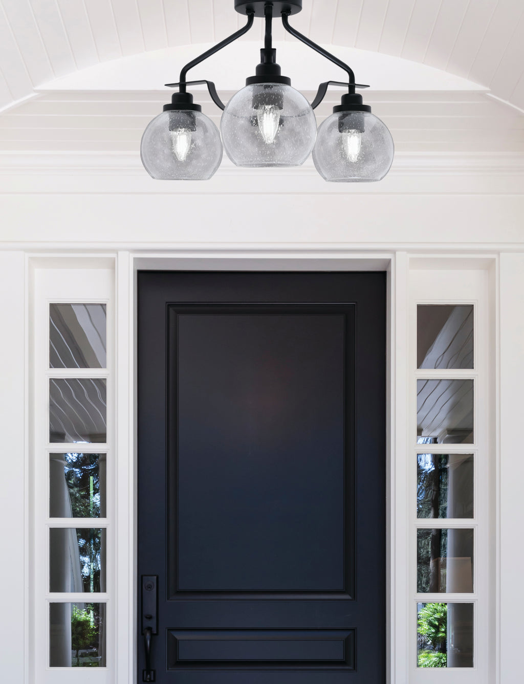 Odyssey Three Light Semi-Flush Mount in Matte Black with 5.75" Clear Bubble Shade
