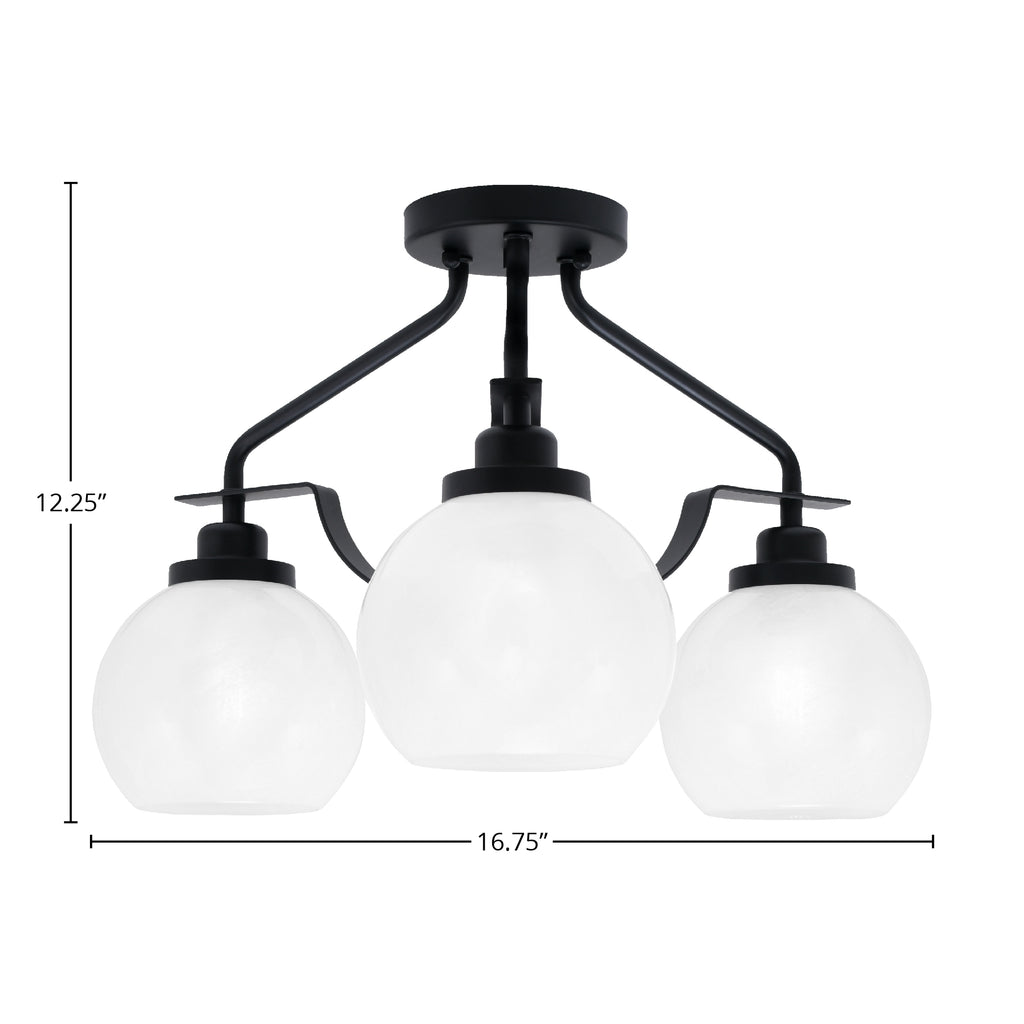 Odyssey Three Light Semi-Flush Mount in Matte Black with 5.75" White Marble Shade