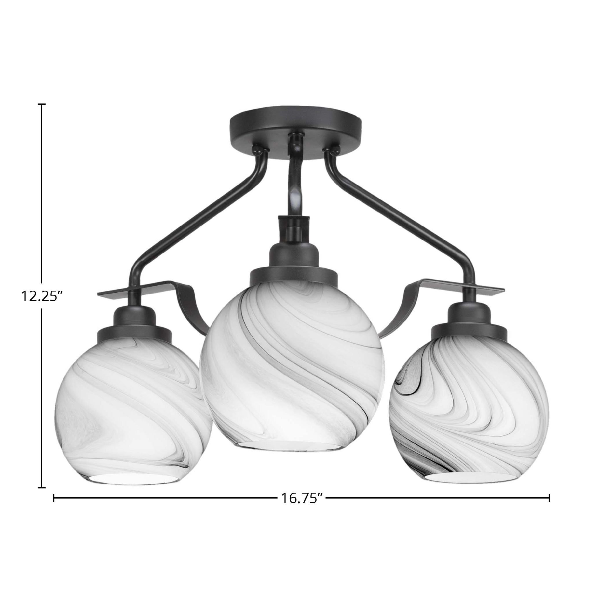 Odyssey Three Light Semi-Flush Mount in Matte Black with 5.75" Onyx Swirl Shade