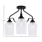 Odyssey Three Light Semi-Flush Mount in Matte Black with 5" Clear Textured Shade