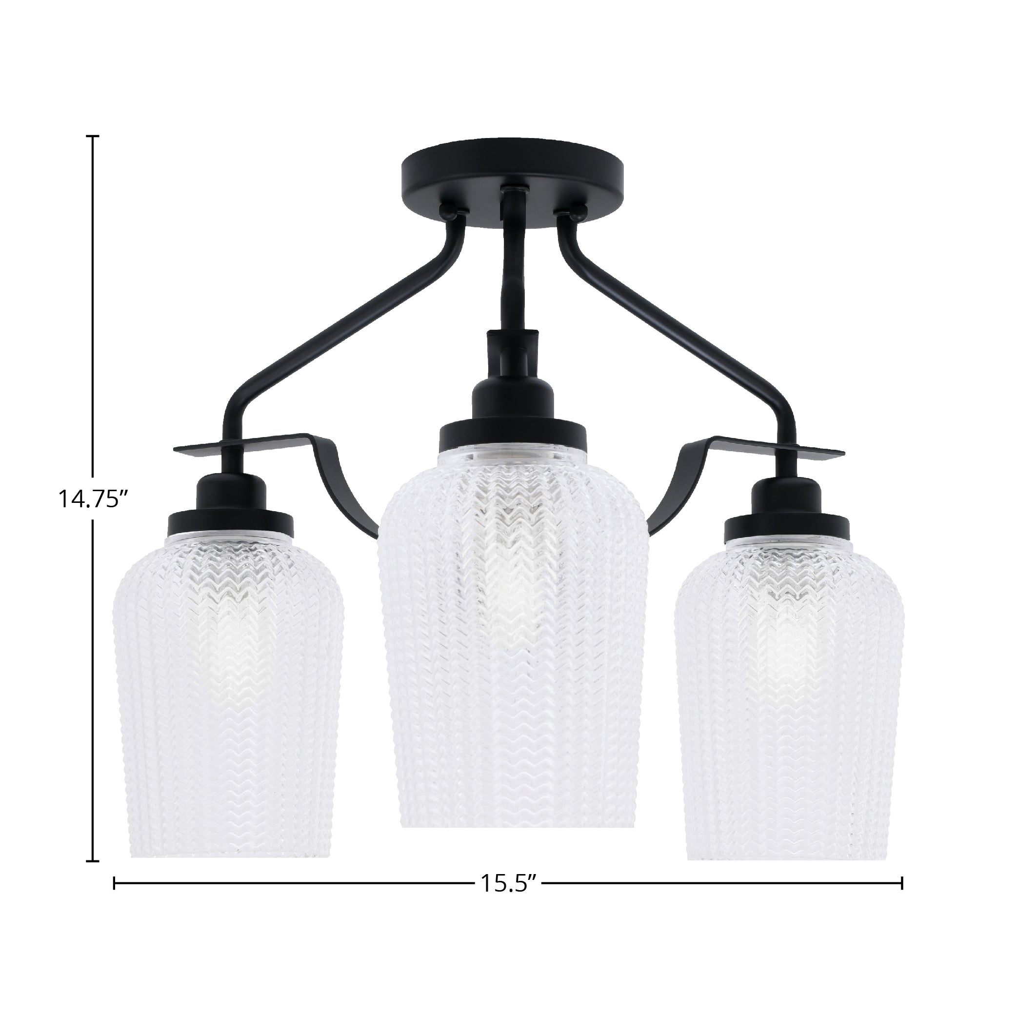 Odyssey Three Light Semi-Flush Mount in Matte Black with 5" Clear Textured Shade