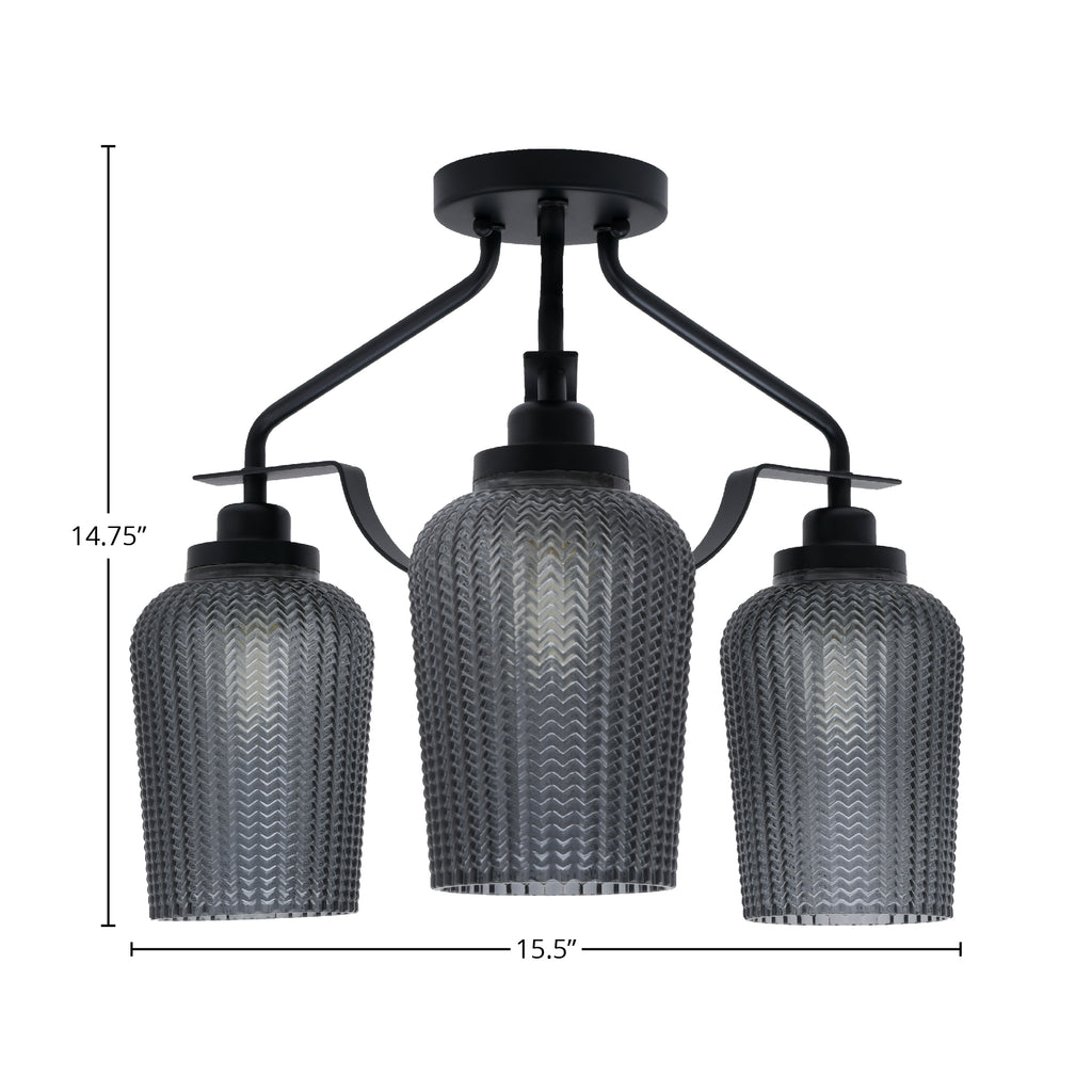 Odyssey Three Light Semi-Flush Mount in Matte Black with 5" Smoke Textured Shade