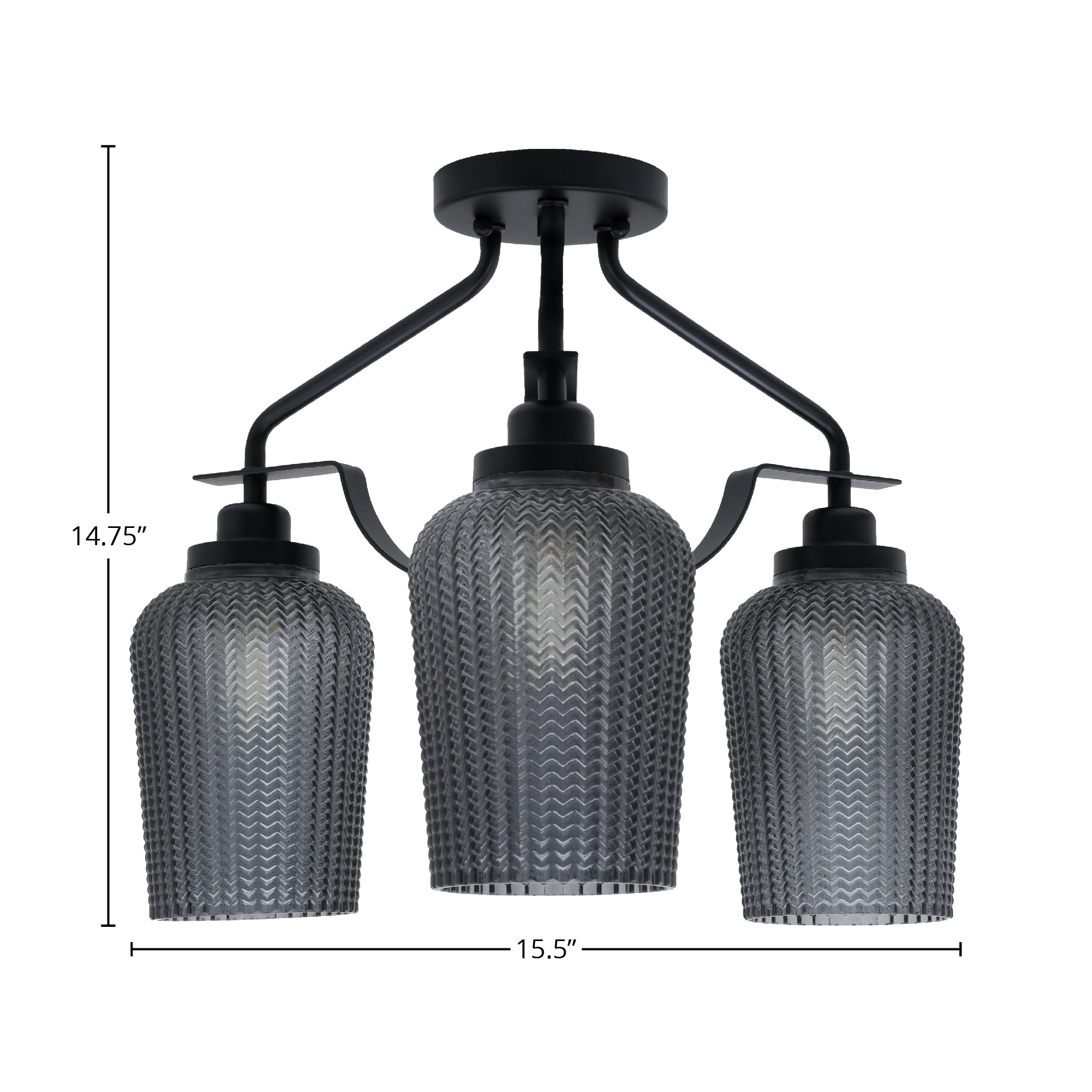 Odyssey Three Light Semi-Flush Mount in Matte Black with 5" Smoke Textured Shade