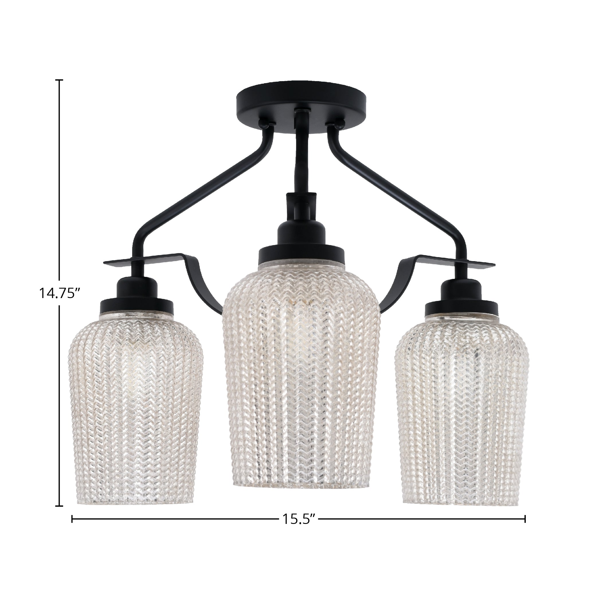 Odyssey Three Light Semi-Flush Mount in Matte Black with 5" Silver Textured Shade