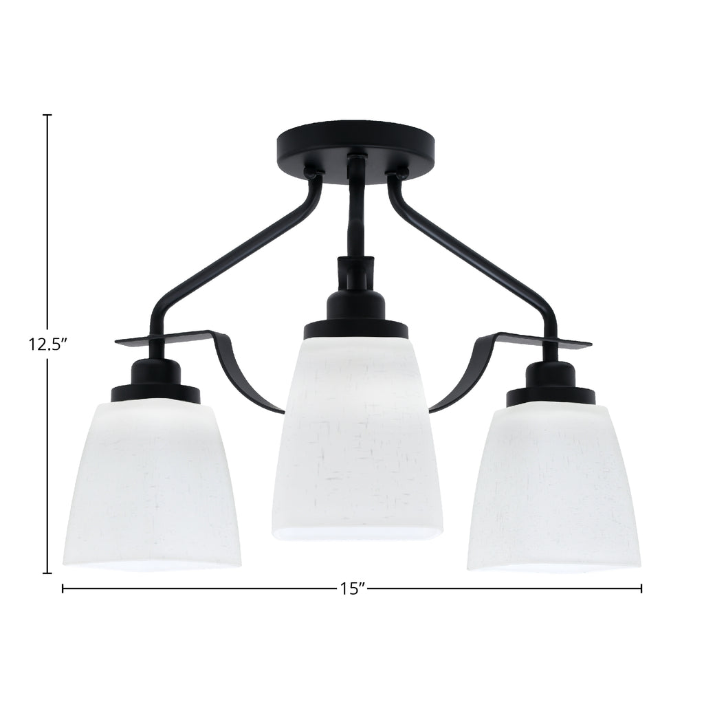 Odyssey Three Light Semi-Flush Mount in Matte Black with 4.5" Square White Muslin Shade