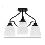 Odyssey Three Light Semi-Flush Mount in Matte Black with 4.5" Square White Muslin Shade