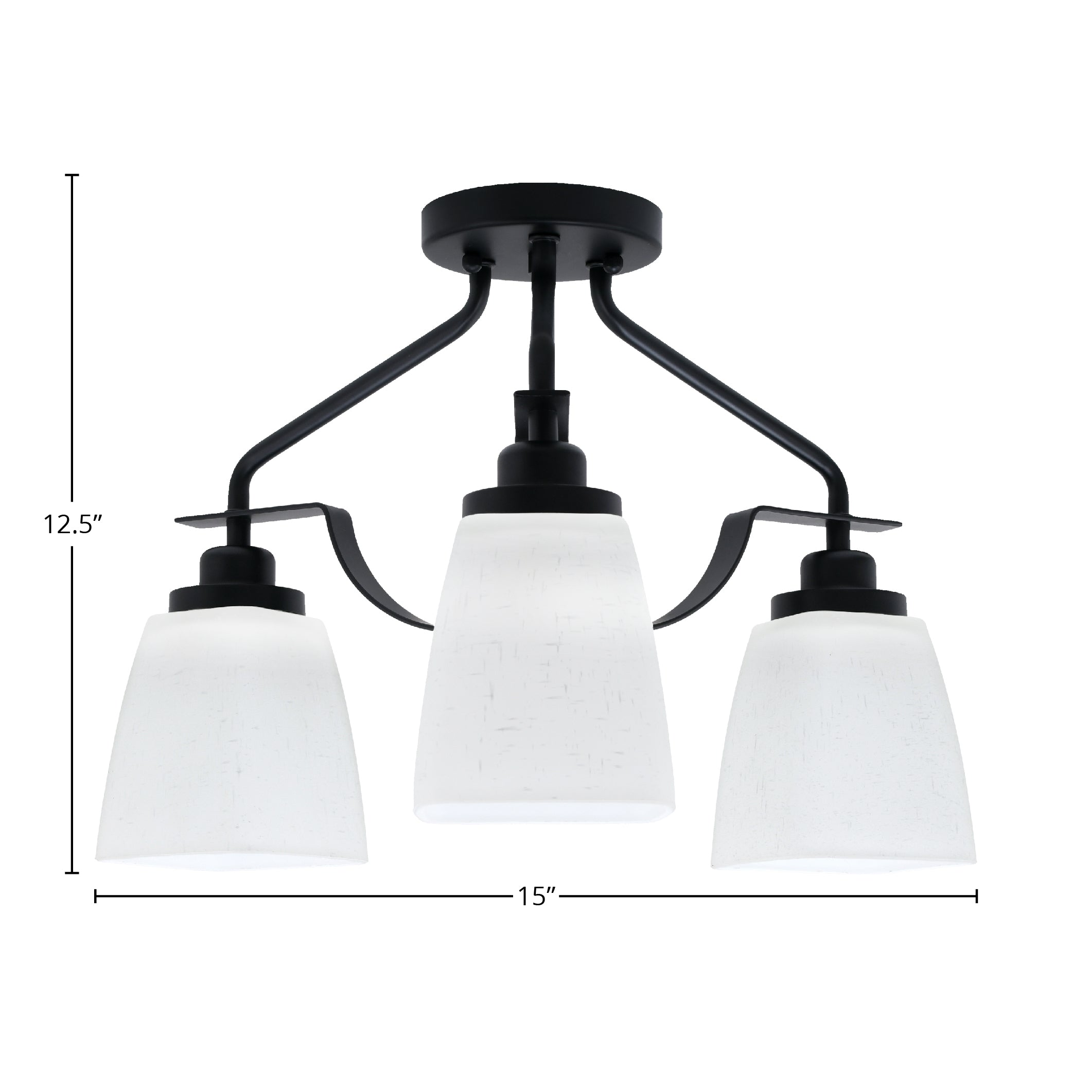 Odyssey Three Light Semi-Flush Mount in Matte Black with 4.5" Square White Muslin Shade