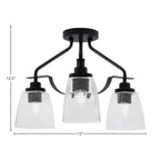 Odyssey Three Light Semi-Flush Mount in Matte Black with 4.5" Square Clear Bubble Shade