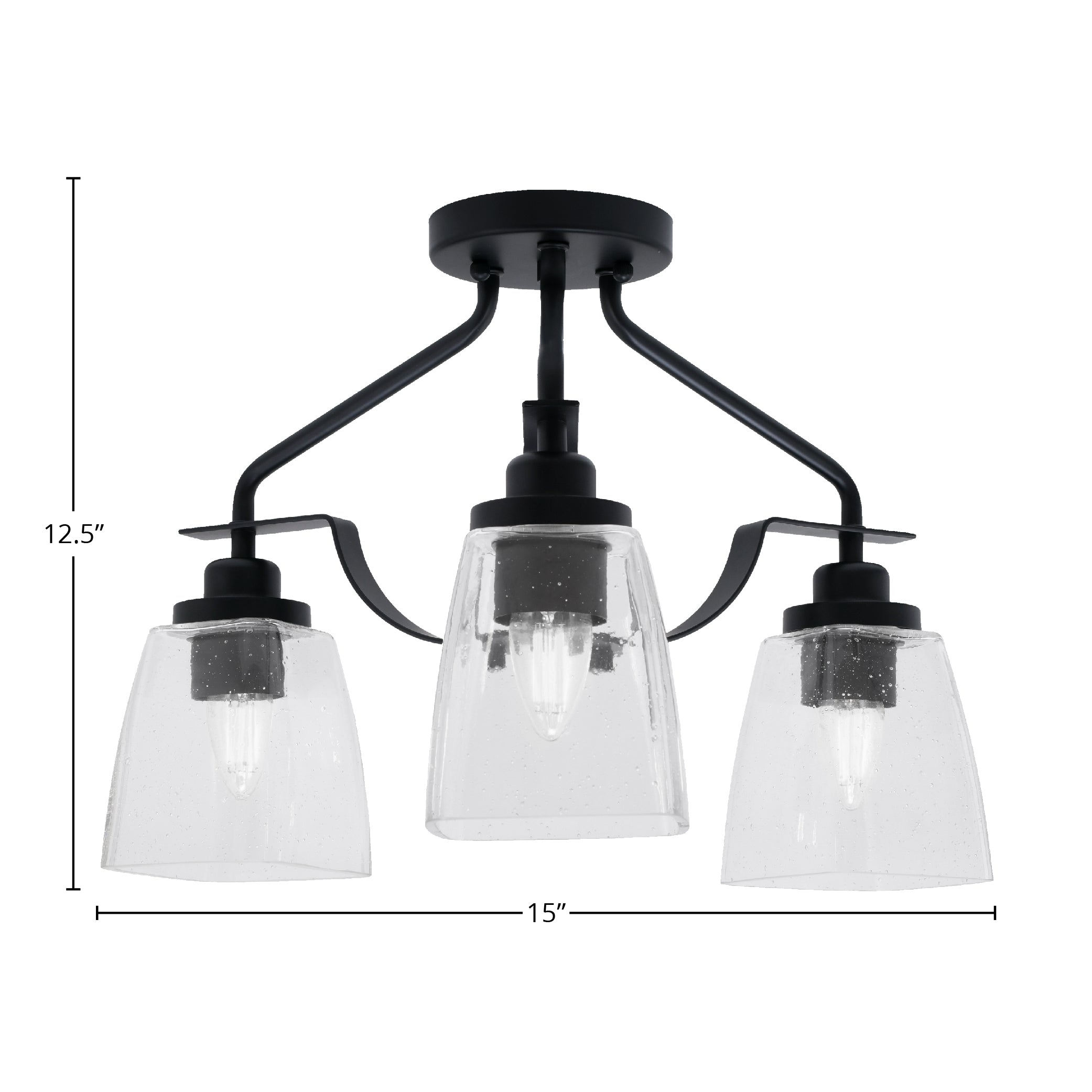Odyssey Three Light Semi-Flush Mount in Matte Black with 4.5" Square Clear Bubble Shade