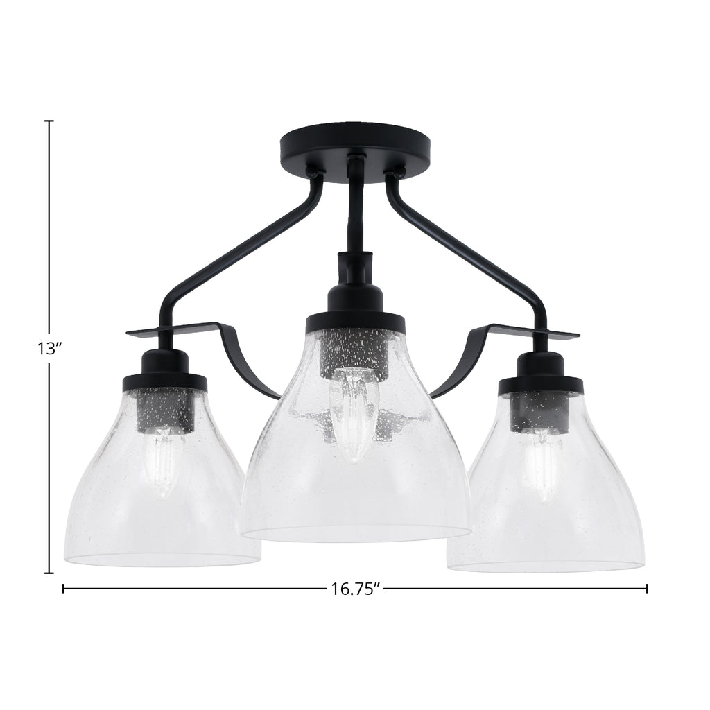 Odyssey Three Light Semi-Flush Mount in Matte Black with 6.25" Clear Bubble Shade