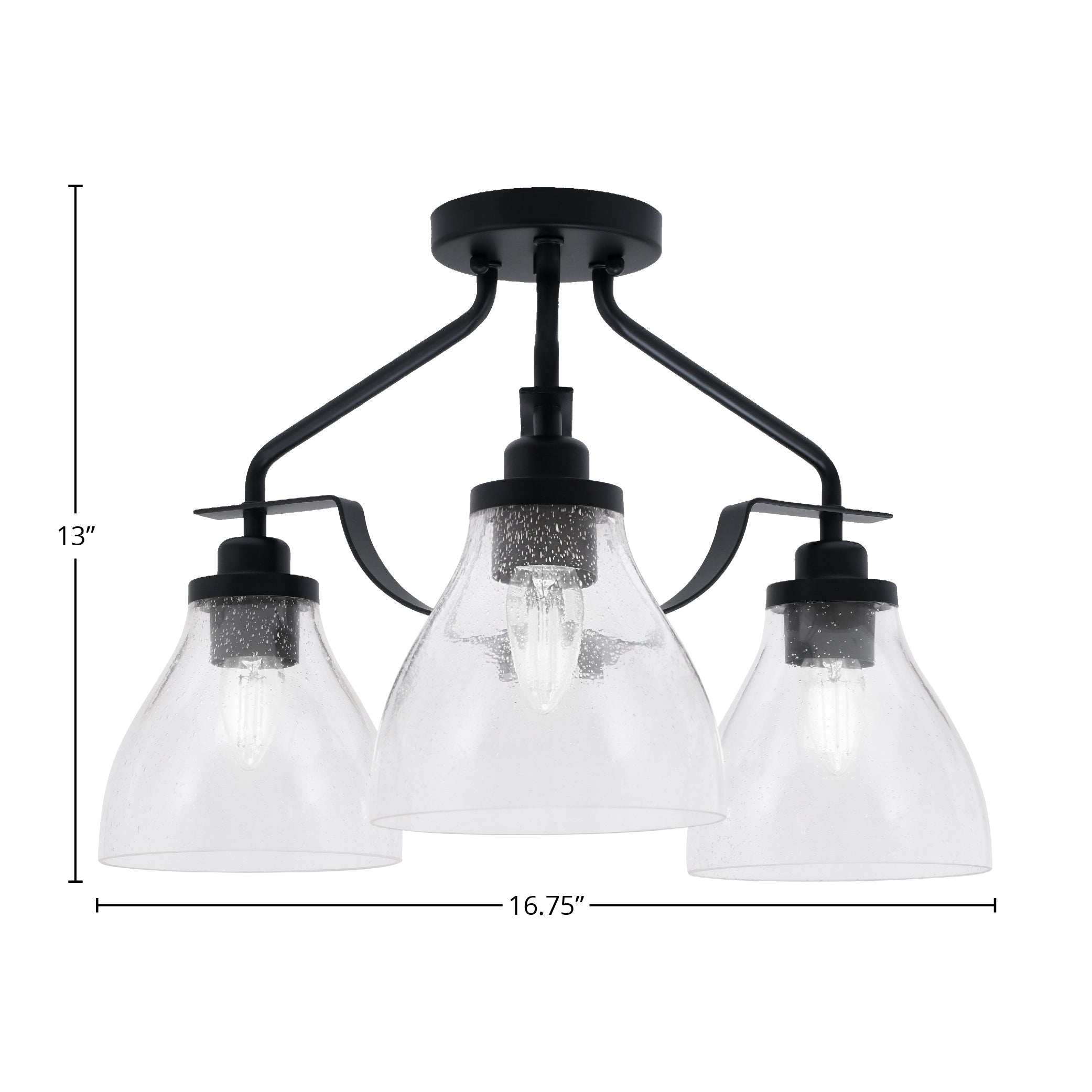 Odyssey Three Light Semi-Flush Mount in Matte Black with 6.25" Clear Bubble Shade