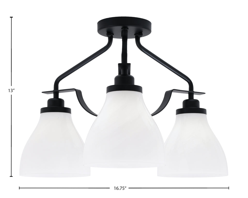 Odyssey Three Light Semi-Flush Mount in Matte Black with 6.25" White Marble Shade