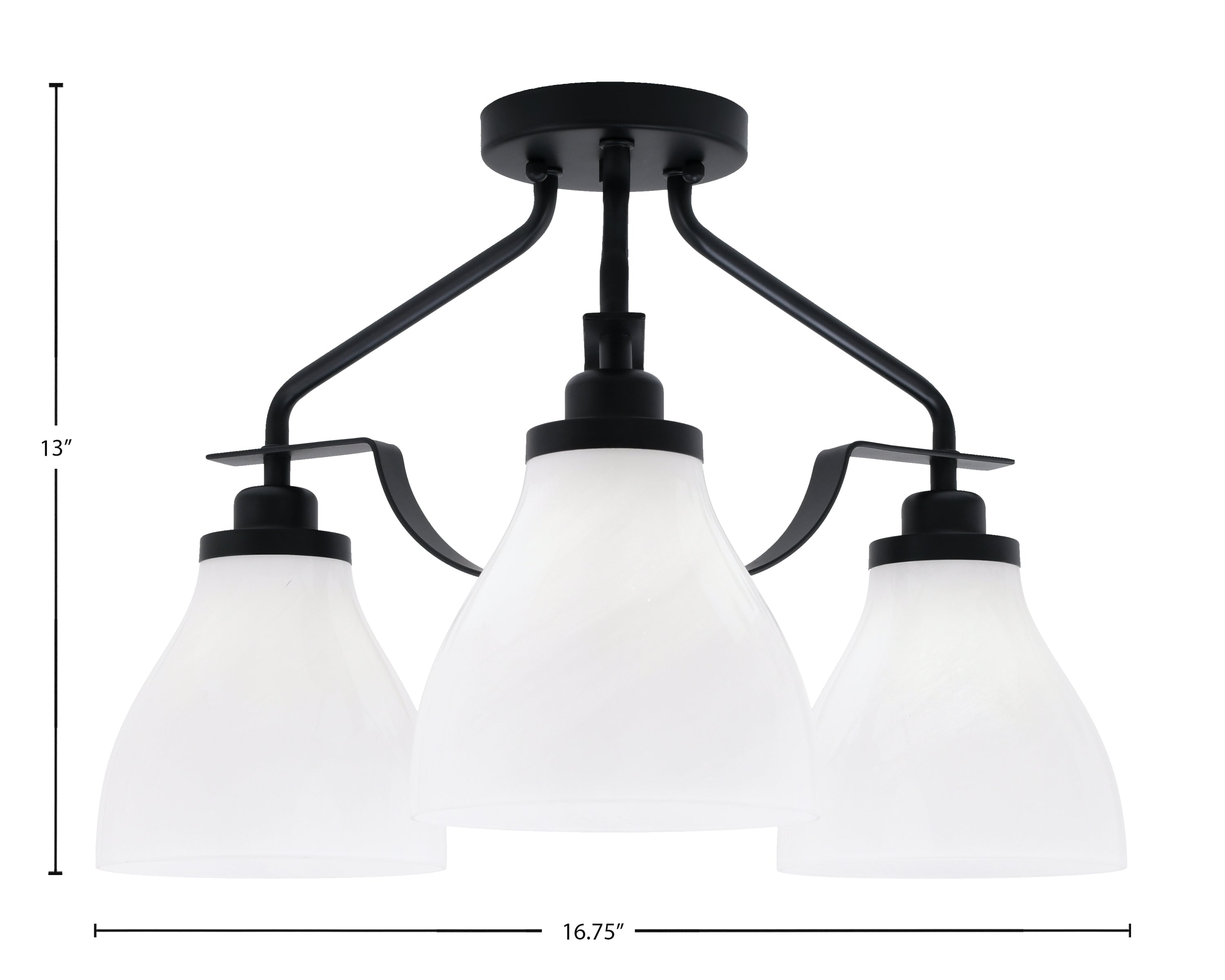 Odyssey Three Light Semi-Flush Mount in Matte Black with 6.25" White Marble Shade