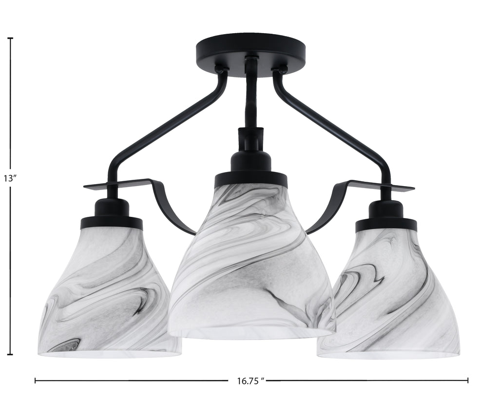 Odyssey Three Light Semi-Flush Mount in Matte Black with 6.25" Onyx Swirl Shade