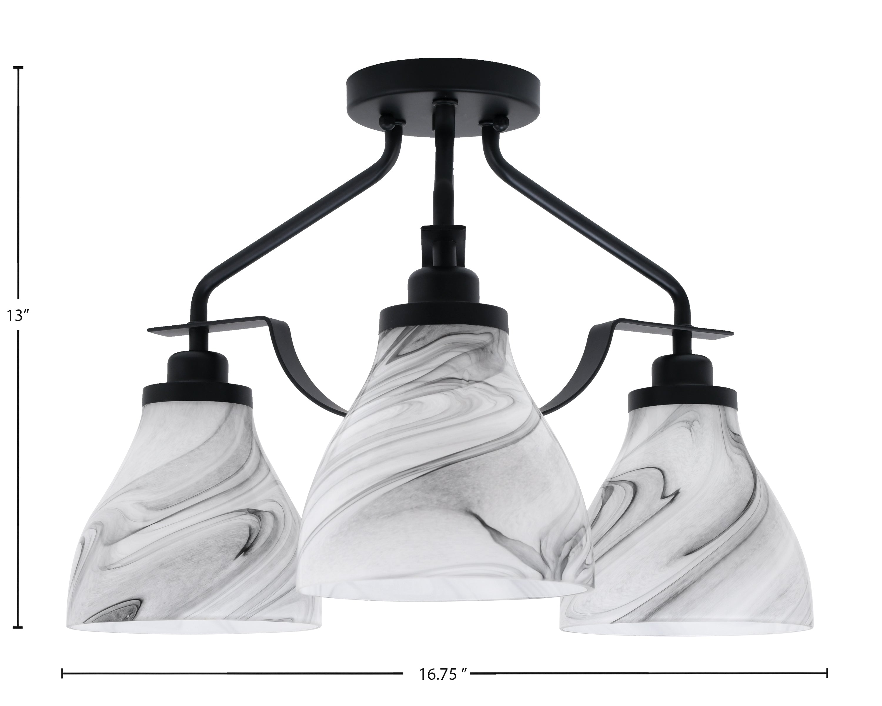 Odyssey Three Light Semi-Flush Mount in Matte Black with 6.25" Onyx Swirl Shade