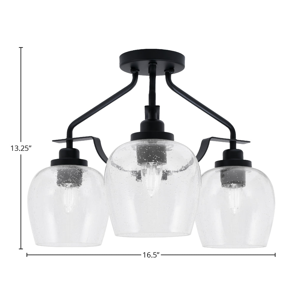 Odyssey Three Light Semi-Flush Mount in Matte Black with 6" Clear Bubble Shade