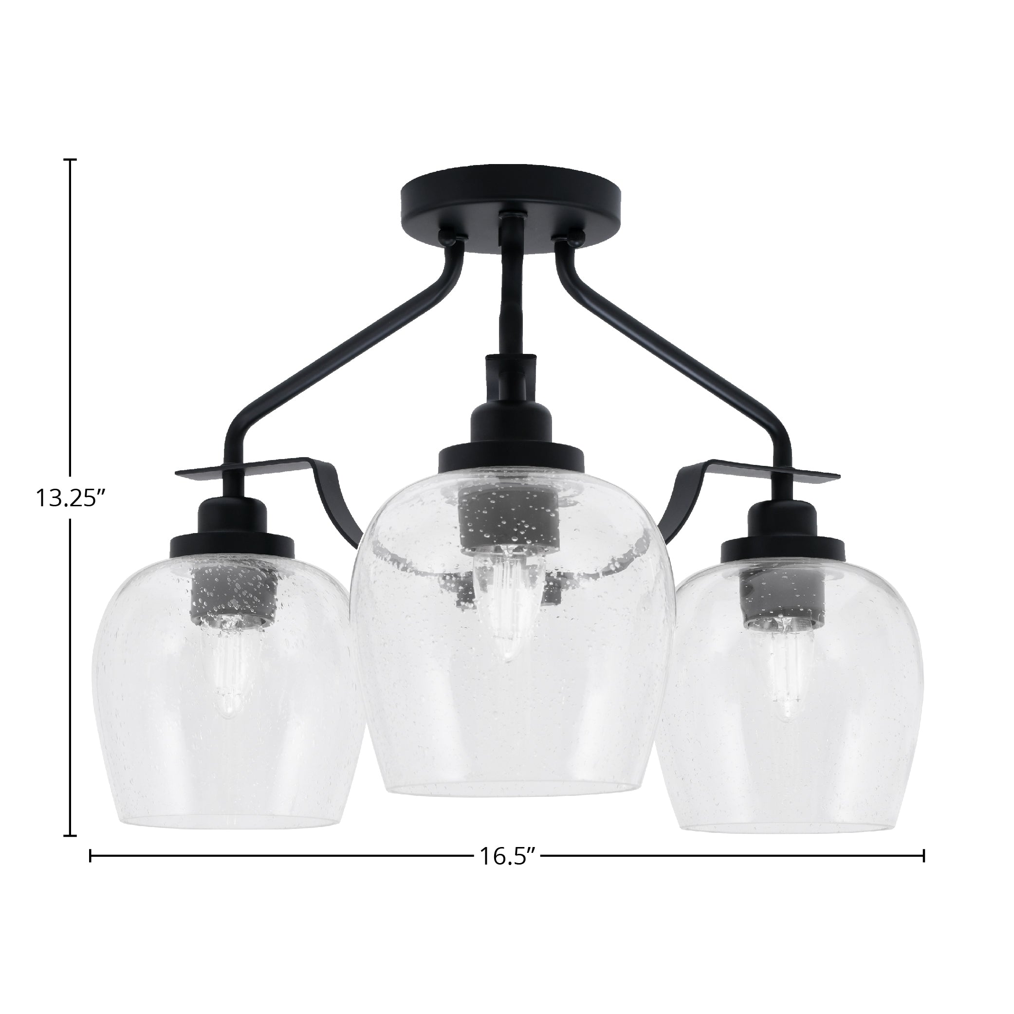 Odyssey Three Light Semi-Flush Mount in Matte Black with 6" Clear Bubble Shade