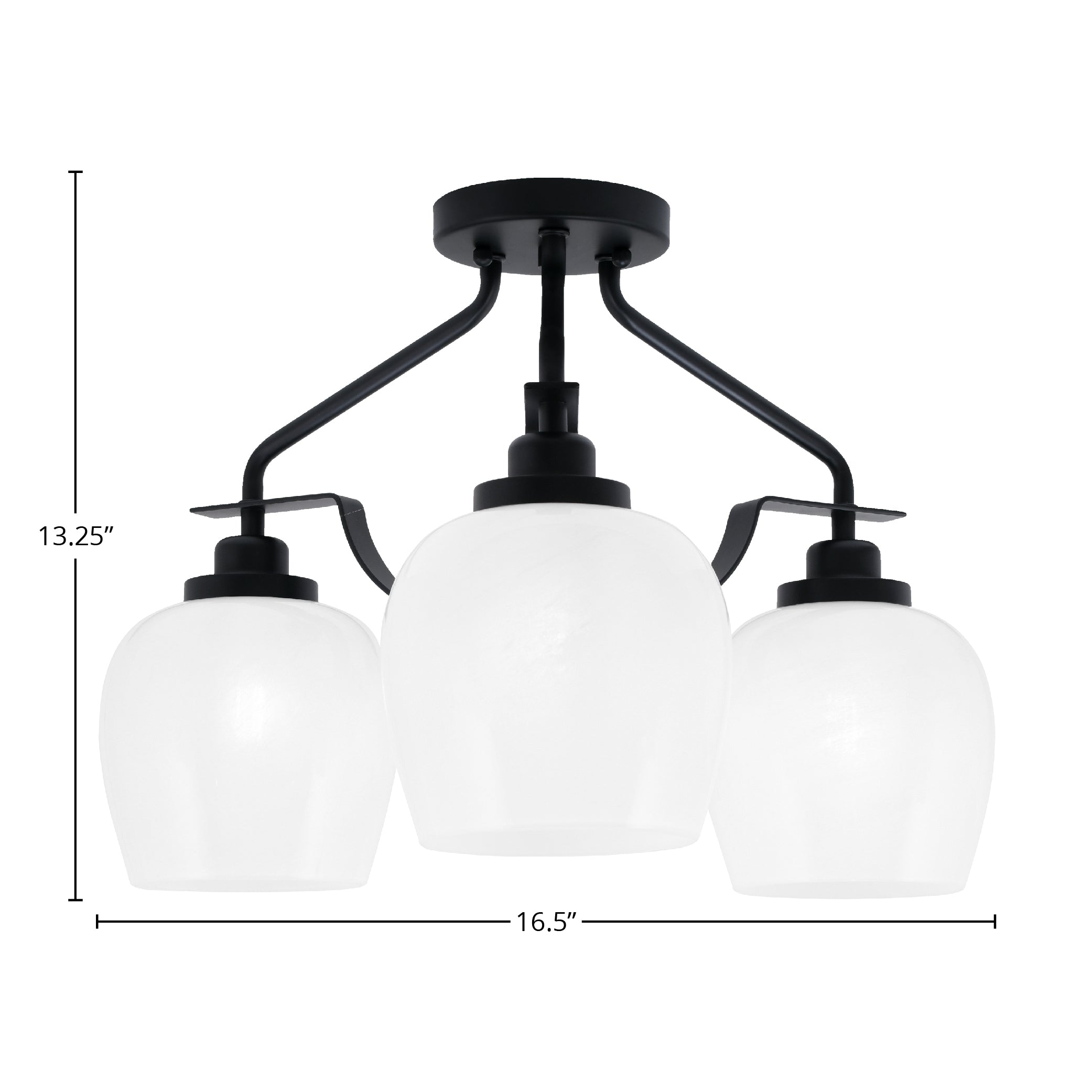 Odyssey Three Light Semi-Flush Mount in Matte Black with 6" White Marble Shade
