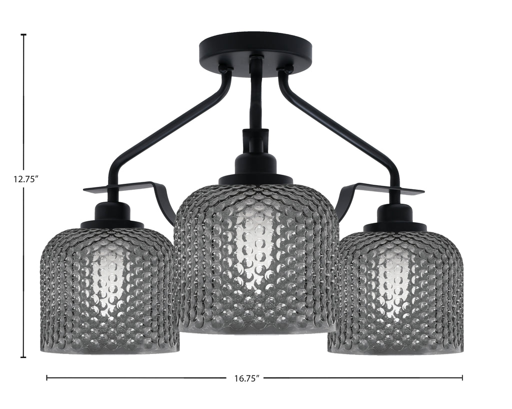 Odyssey Three Light Semi-Flush Mount in Matte Black with 6" Smoke Bubble Shade