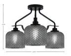 Odyssey Three Light Semi-Flush Mount in Matte Black with 6" Smoke Bubble Shade