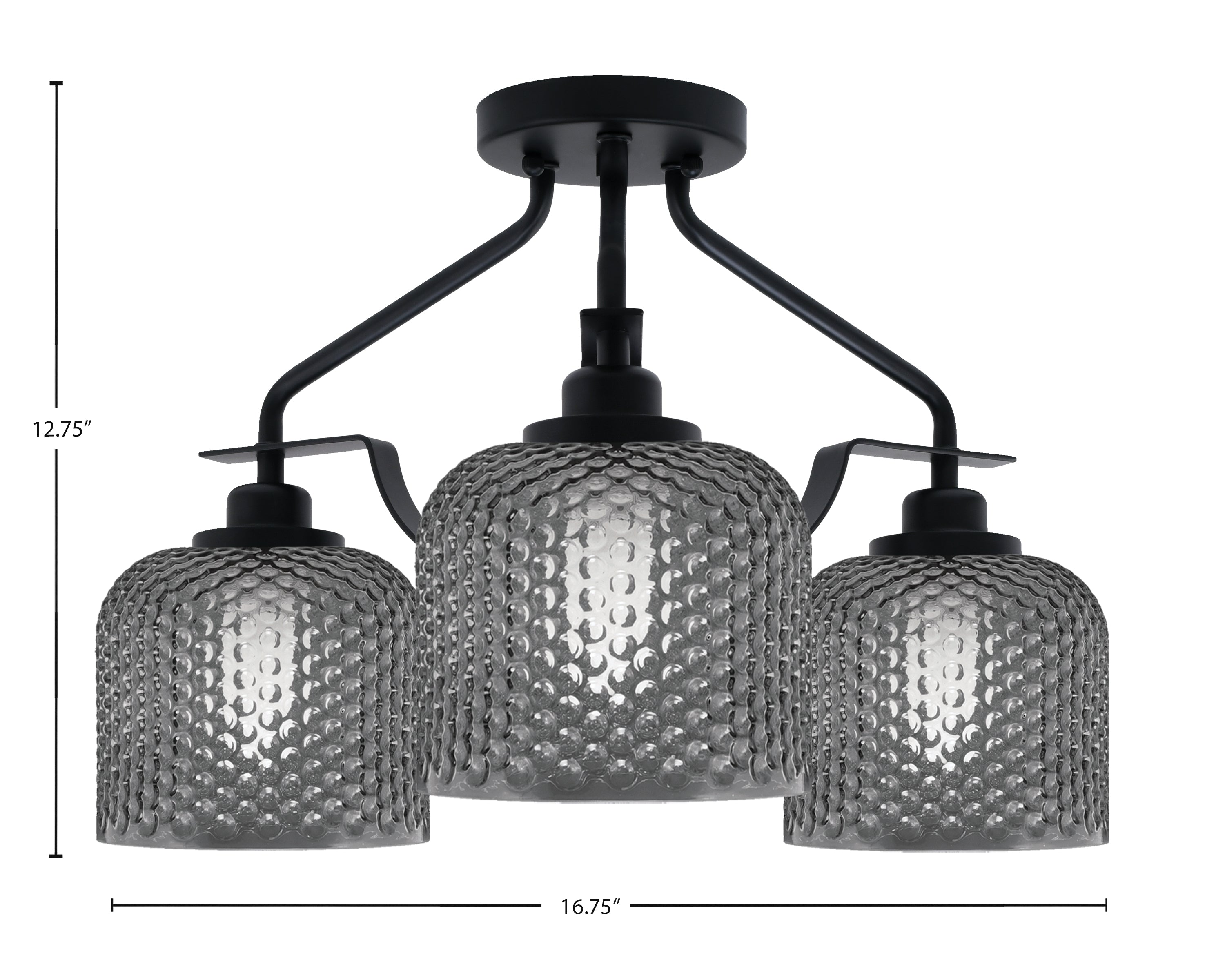 Odyssey Three Light Semi-Flush Mount in Matte Black with 6" Smoke Bubble Shade