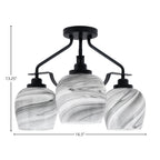 Odyssey Three Light Semi-Flush Mount in Matte Black with 6" Onyx Swirl Shade