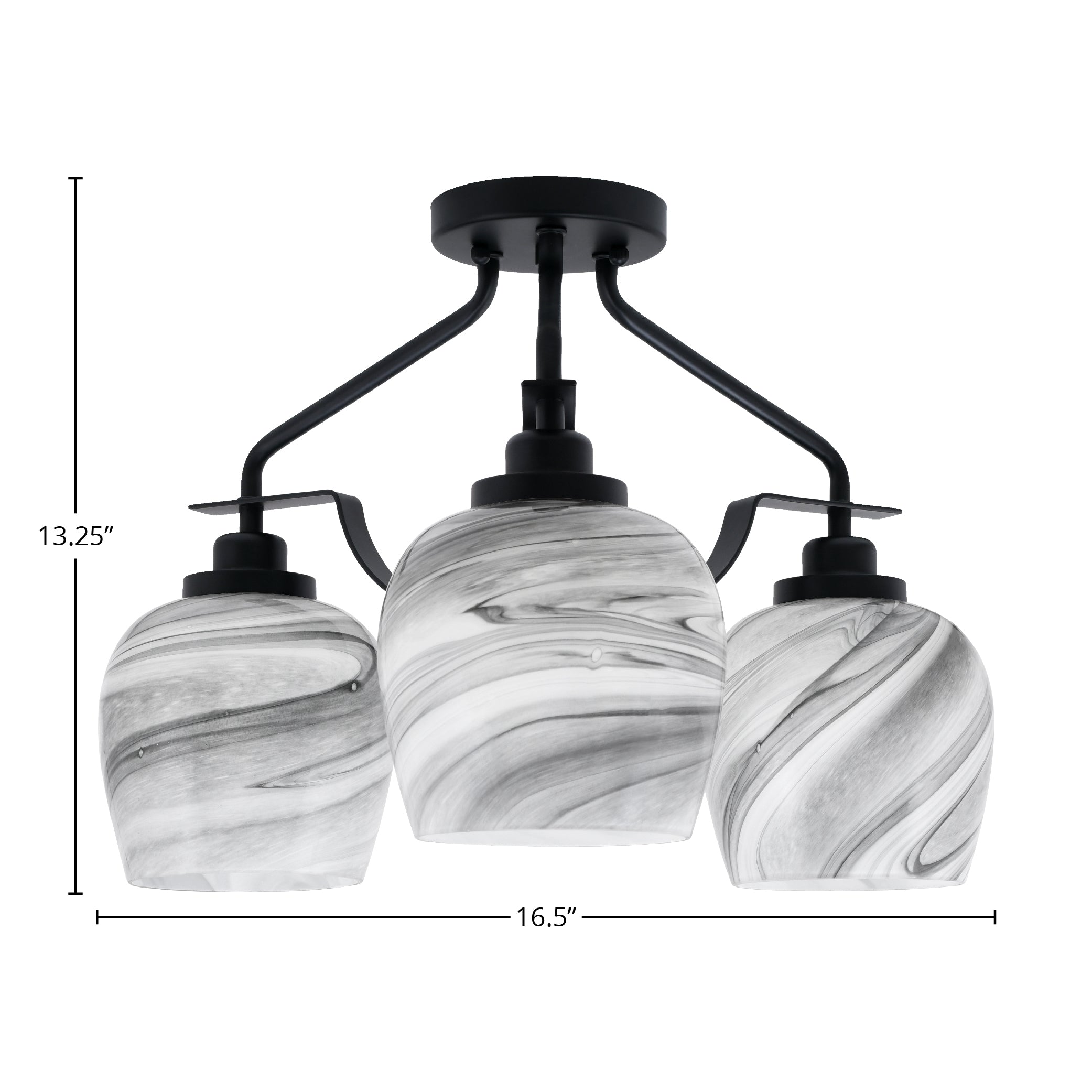 Odyssey Three Light Semi-Flush Mount in Matte Black with 6" Onyx Swirl Shade