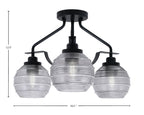 Odyssey Three Light Semi-Flush Mount in Matte Black with 6" Smoke Ribbed Shade