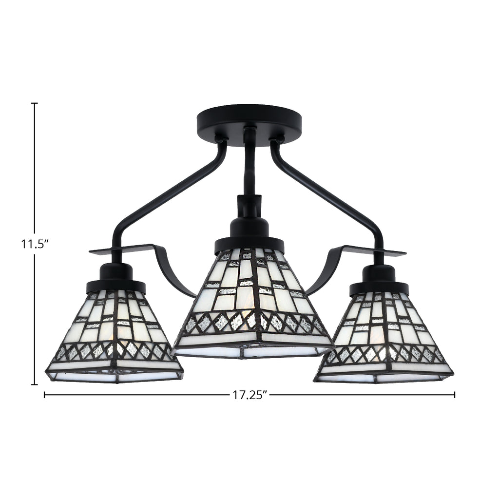 Odyssey Three Light Semi-Flush Mount in Matte Black with 7" Pewter Art Glass Shade