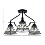 Odyssey Three Light Semi-Flush Mount in Matte Black with 7" Pewter Art Glass Shade