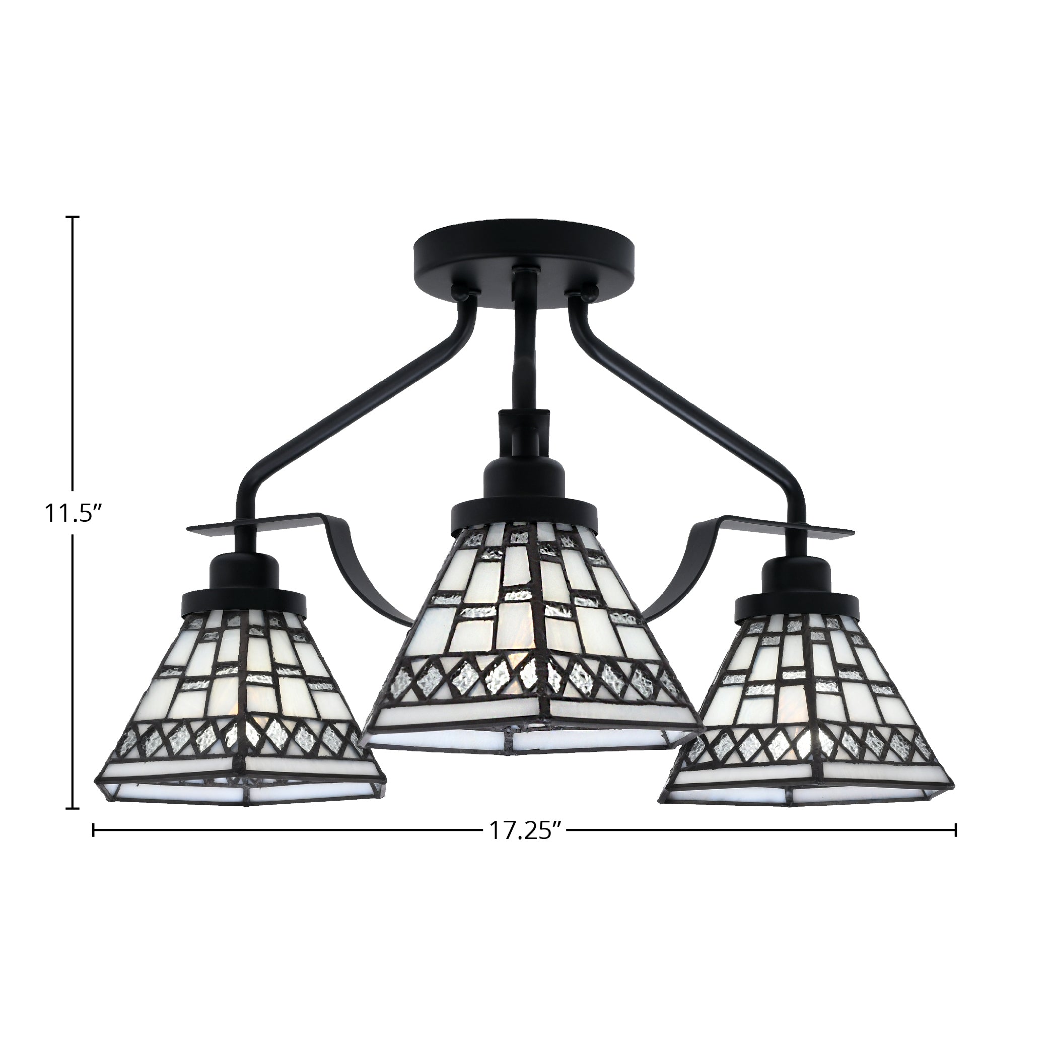 Odyssey Three Light Semi-Flush Mount in Matte Black with 7" Pewter Art Glass Shade