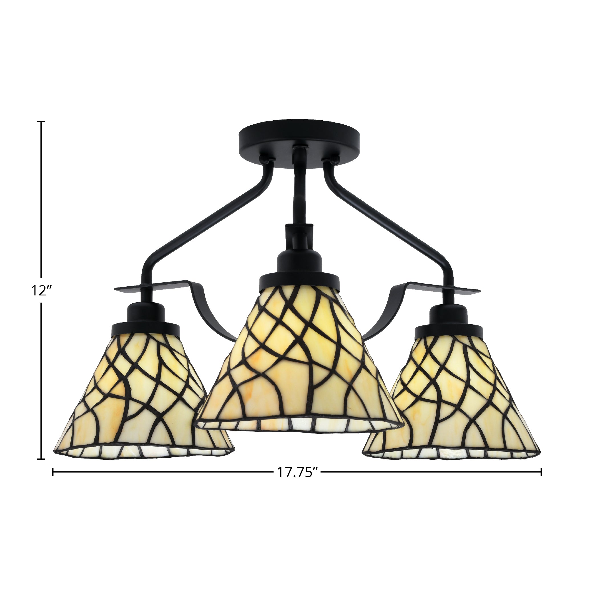 Odyssey Three Light Semi-Flush Mount in Matte Black with 7" Sandhill Art Glass Shade