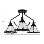 Odyssey Three Light Semi-Flush Mount in Matte Black with 7" Pearl & Black Flair Art Glass Shade