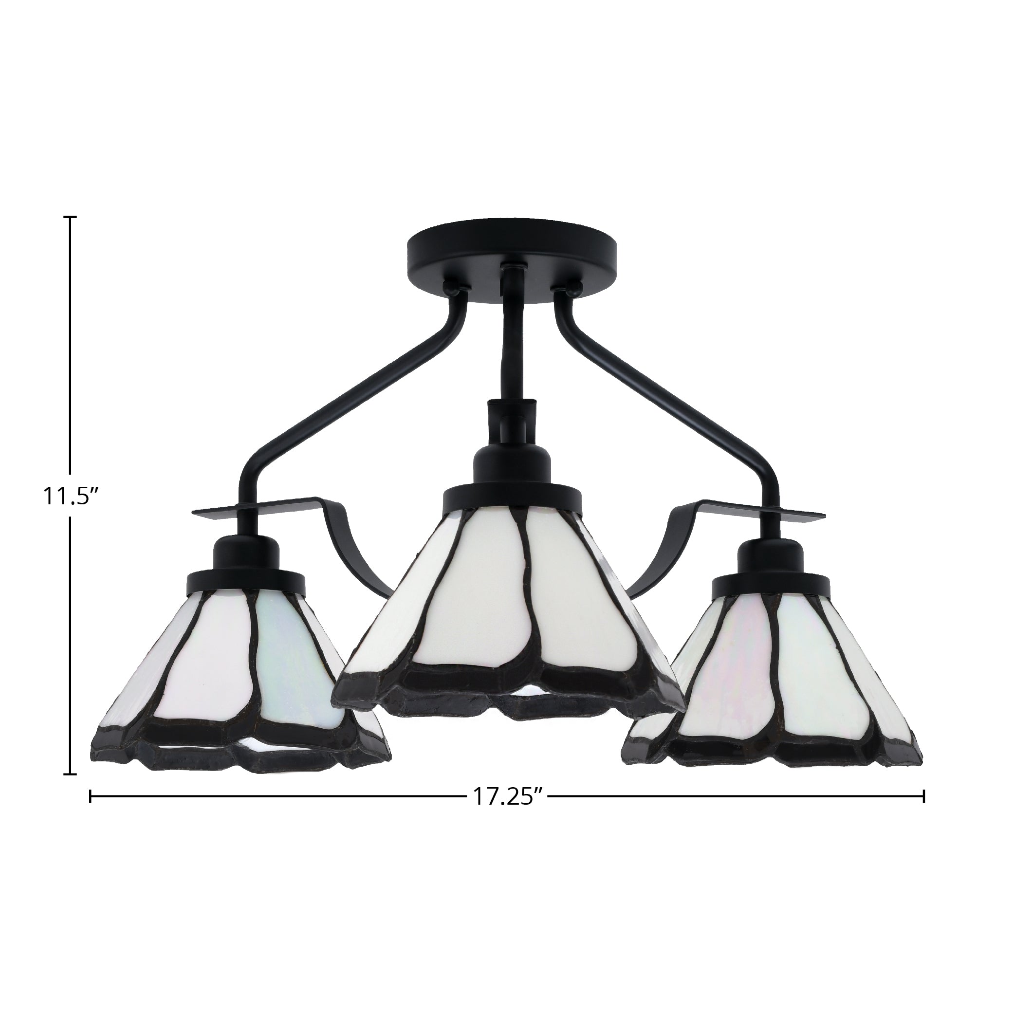 Odyssey Three Light Semi-Flush Mount in Matte Black with 7" Pearl & Black Flair Art Glass Shade