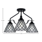 Odyssey Three Light Semi-Flush Mount in Matte Black with 7" Diamond Ice Art Glass Shade