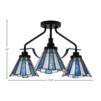 Odyssey Three Light Semi-Flush Mount in Matte Black with 7" Sea Ice Art Glass Shade
