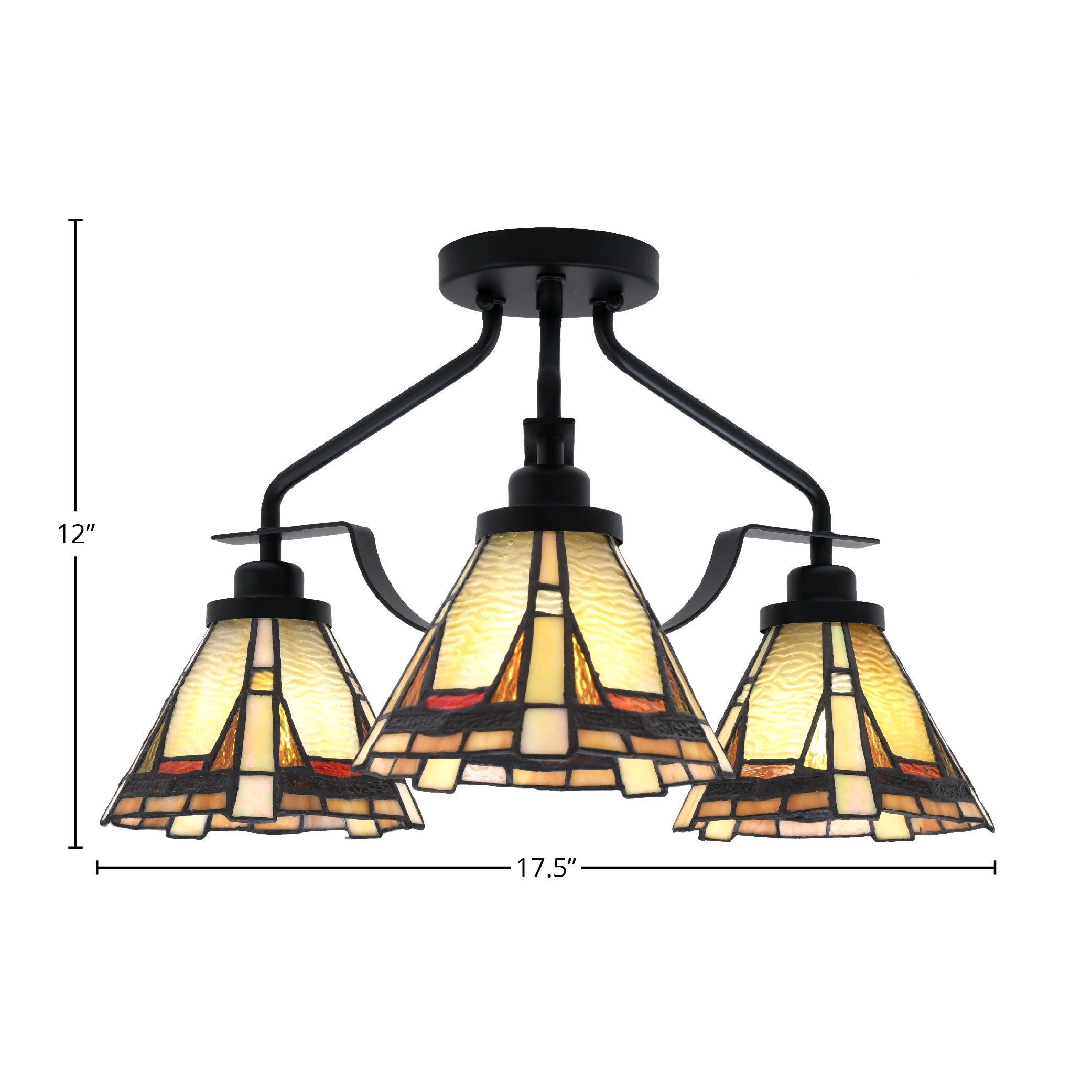 Odyssey Three Light Semi-Flush Mount in Matte Black with 7" Zion Art Glass Shade