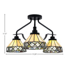Odyssey Three Light Semi-Flush Mount in Matte Black with 7" Diamond Peak Art Glass Shade