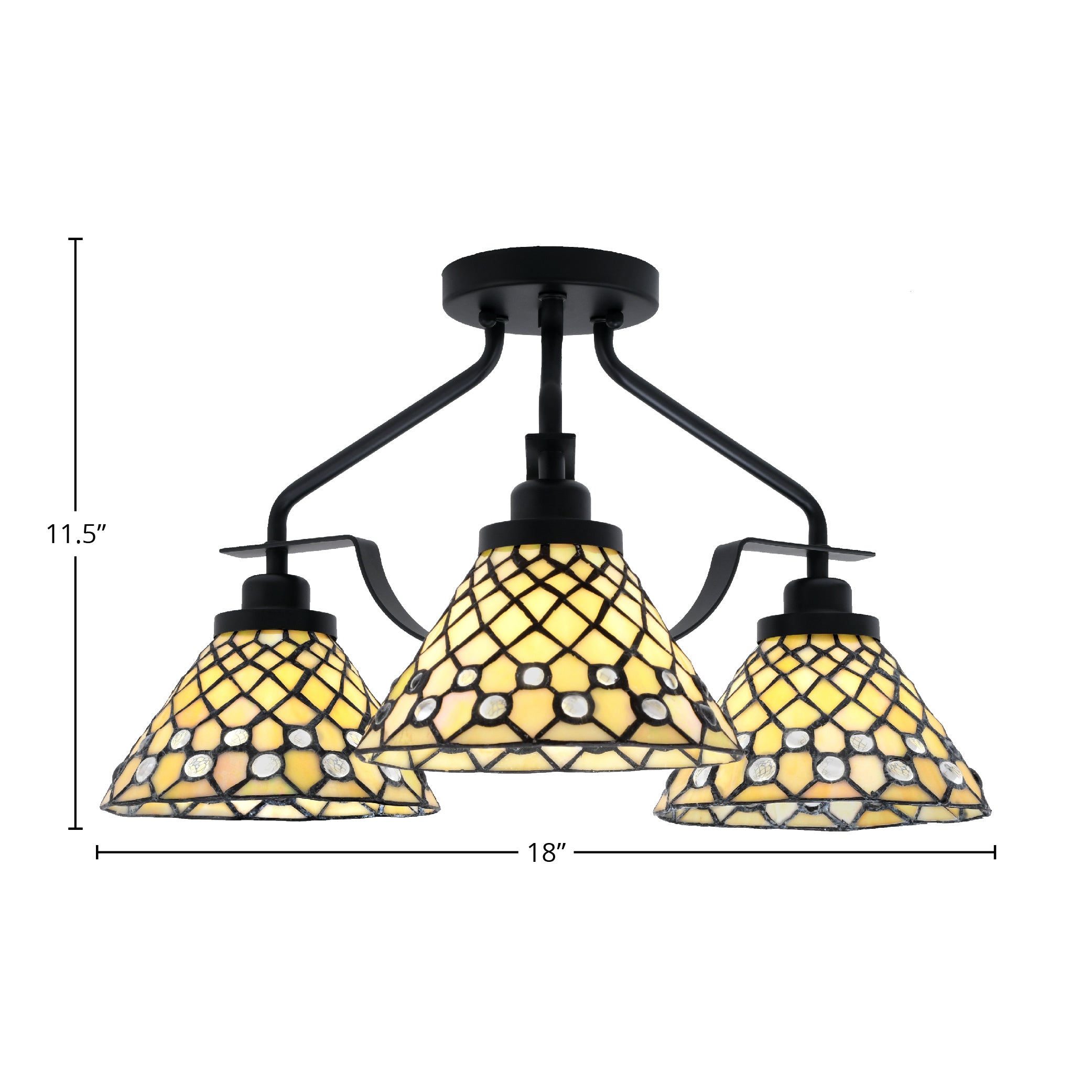 Odyssey Three Light Semi-Flush Mount in Matte Black with 7" Starlight Art Glass Shade