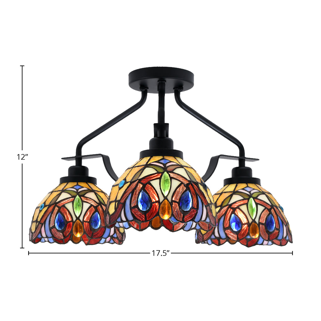 Odyssey Three Light Semi-Flush Mount in Matte Black with 7" Lynx Art Glass Shade