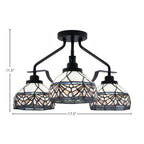 Odyssey Three Light Semi-Flush Mount in Matte Black with 7" Royal Merlot Art Glass Shade