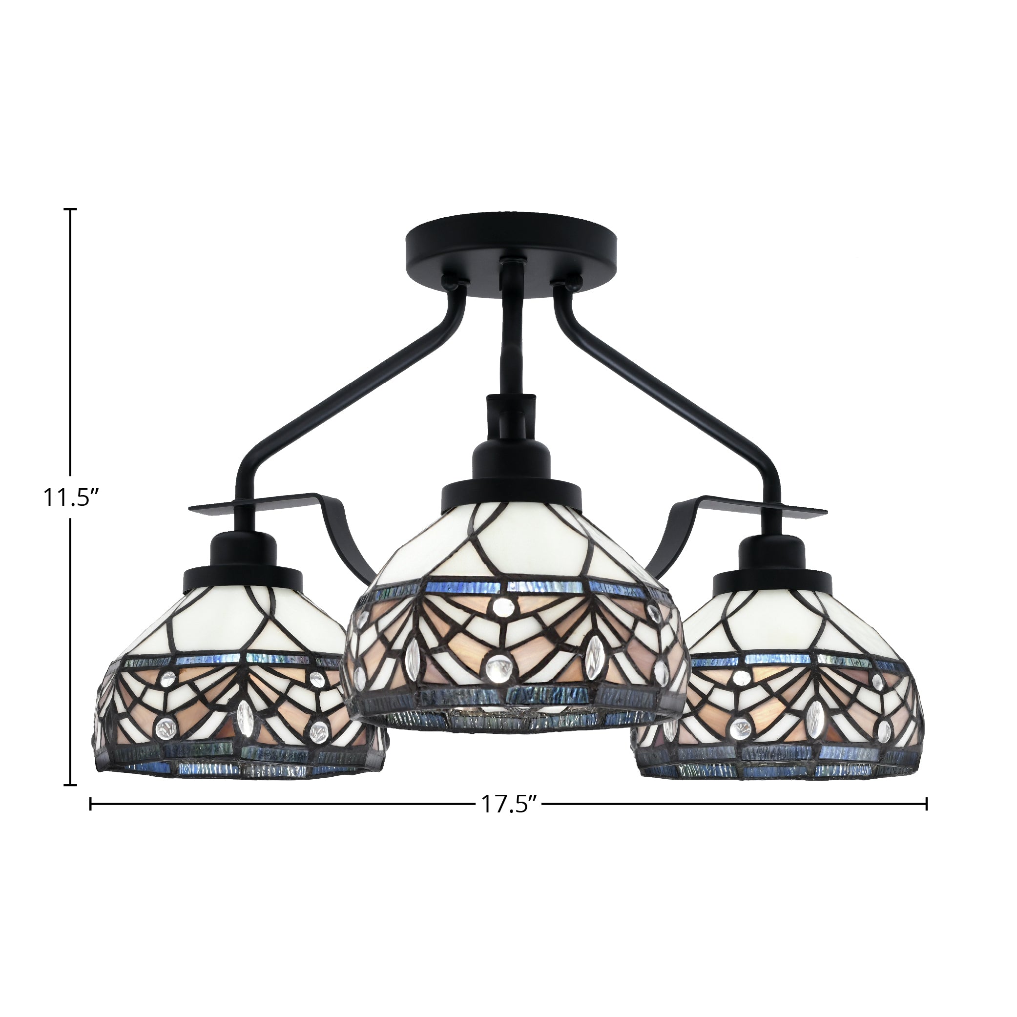 Odyssey Three Light Semi-Flush Mount in Matte Black with 7" Royal Merlot Art Glass Shade