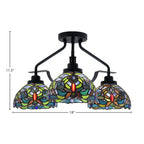 Odyssey Three Light Semi-Flush Mount in Matte Black with 7" Kaleidoscope Art Glass Shade
